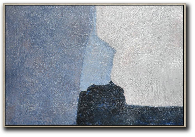 Xl Large Canvas Art,Horizontal Palette Knife Contemporary Art,Contemporary Canvas Paintings,White,Blue,Black.Etc